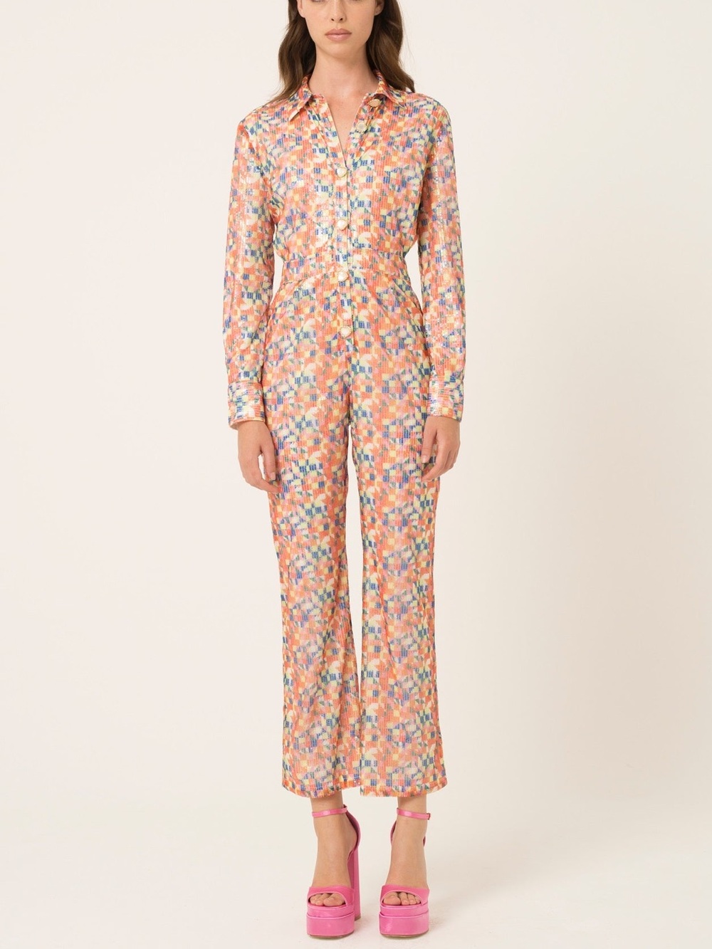 Amylynn Poppy Multicolor Sequin Cutout Jumpsuit Size M